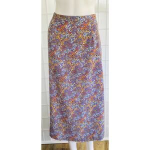 Christopher & Banks Ditsy Floral Purple Midi Skirt Size 10 Side Slit Cottagecore